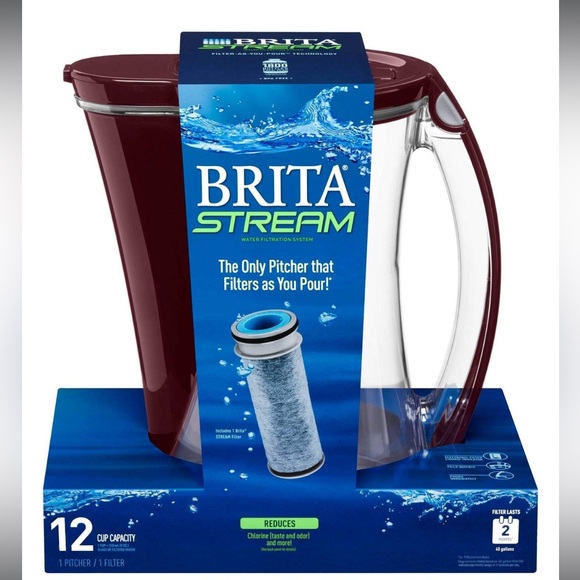 Brita Stream Cascade Water Filter Pitcher, Bordeaux, Large 12 Cup, 1 Count - Picture 1 of 3